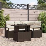 vidaXL Trädgårdsoffset med lagring 5 pcs Brun Poly rattan