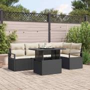 vidaXL Trädgårdsoffset med lagring 6 pcs Svart Poly rattan