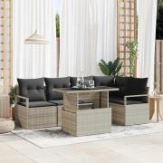 vidaXL Trädgårdsoffset med lagring 6 pcs Ljusgrå Poly rattan