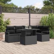 vidaXL Trädgårdsoffset med lagring 6 pcs Svart Poly rattan