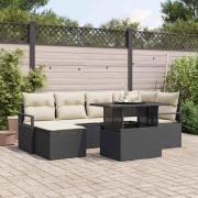 vidaXL Trädgårdsoffset med lagring 7 pcs Svart Poly rattan