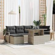 vidaXL Trädgårdsoffset med lagring 7 pcs Ljusgrå Poly rattan