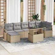 vidaXL Trädgårdsoffset med lagring 8 pcs Beige Poly rattan