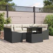 vidaXL Trädgårdsoffset med lagring 7 pcs Svart Poly rattan