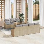 vidaXL Trädgårdsoffset med lagring 8 pcs Beige Poly rattan