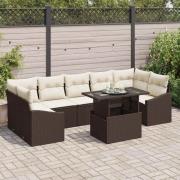 vidaXL Trädgårdsoffset med lagring 8 pcs Brun Poly rattan