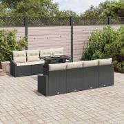 vidaXL Trädgårdsoffset med lagring 9 pcs Svart Poly rattan