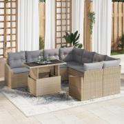 vidaXL Trädgårdsoffset med lagring 9 pcs Beige Poly rattan