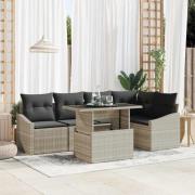 vidaXL Trädgårdsoffset med kudde 6 pcs Beige Mörkgrå 100 x 55 x 73 cm