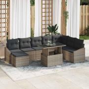 vidaXL Trädgårdsoffset 9 pcs Grå Poly Rattan, Pulverlackerat Stål