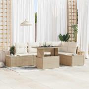 vidaXL Trädgårdsoffset med lagring 6 pcs Beige Poly rattan