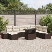 vidaXL Trädgårdsoffset med lagring 9 pcs Brun Poly rattan