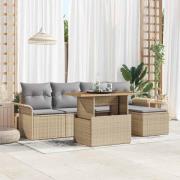 vidaXL Trädgårdsoffset med lagring 6 pcs Beige Poly rattan