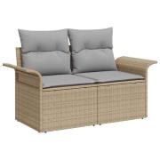 vidaXL Trädgårdsoffset med lagring 6 pcs Beige Poly rattan
