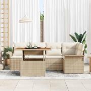 vidaXL Trädgårdsoffset med lagring 6 pcs Beige Poly rattan