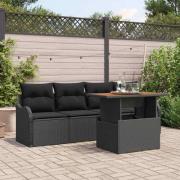 vidaXL Trädgårdsoffset med lagring 5 pcs Svart Poly rattan
