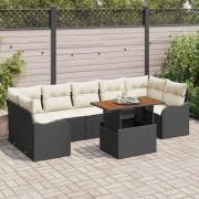 vidaXL Trädgårdsoffset med lagring 8 pcs Svart Poly rattan
