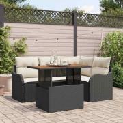 vidaXL Trädgårdsoffset med lagring 5 pcs Svart Poly rattan