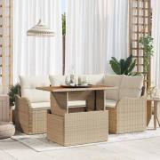 vidaXL Trädgårdsoffset med lagring 5 pcs Beige Poly rattan