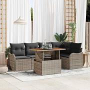 vidaXL Trädgårdsoffset med lagring 6 pcs Grå Poly rattan