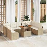 vidaXL Trädgårdsoffset med lagring 10 pcs Beige Poly rattan