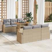 vidaXL Trädgårdsoffset med lagring 7 pcs Beige Poly rattan