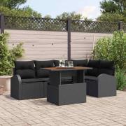 vidaXL Trädgårdsoffset med lagring 6 pcs Svart Poly rattan