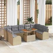 vidaXL Trädgårdsoffset med lagring 10 pcs Beige Poly rattan