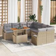 vidaXL Trädgårdsoffset med lagring 9 pcs Beige Poly rattan