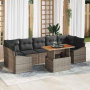 vidaXL Trädgårdsoffset 8 pcs Grå Poly Rattan, Pulverlackerat Stål