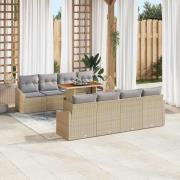vidaXL Trädgårdsoffset med lagring 9 pcs Beige Poly rattan