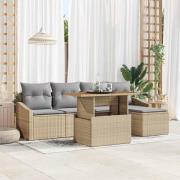 vidaXL Trädgårdsoffset med lagring 6 pcs Beige Poly rattan