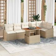 vidaXL Trädgårdsoffset med lagring 7 pcs Beige Poly rattan