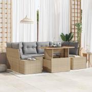vidaXL Trädgårdsoffset med lagring 7 pcs Beige Poly rattan