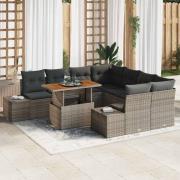 vidaXL Trädgårdsoffset med lagring 9 pcs Grå Poly rattan