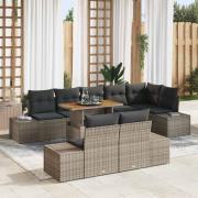 vidaXL Trädgårdsoffset med lagring 9 pcs Grå Poly rattan