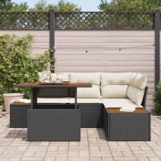 vidaXL Trädgårdsoffset med lagring 5 pcs Svart Poly rattan