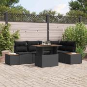 vidaXL Trädgårdsoffset med lagring 6 pcs Svart Poly rattan