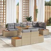 vidaXL Trädgårdsoffset med lagring 9 pcs Beige Poly rattan