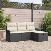 vidaXL Trädgårdsoffset med kudde 4 pcs Svart och gräddvit Poly rattan