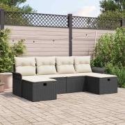 vidaXL Trädgårdsoffset 6 pcs Svart och gräddvit 251 x 117 x 85 cm