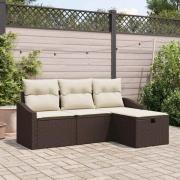 vidaXL Trädgårdsoffset med kudde 4 pcs Brun Poly rattan