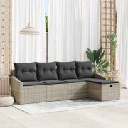 vidaXL Trädgårdsoffset med kudde 5 pcs Ljusgrå Poly rattan