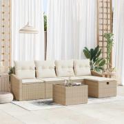 vidaXL Trädgårdsoffset med kudde 6 pcs Beige Poly rattan