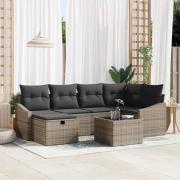 vidaXL Trädgårdsoffset 7 pcs Grå Poly Rattan, Pulverlackerat Stål