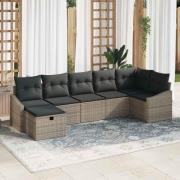 vidaXL Trädgårdsoffset med kudde 7 pcs Grå Poly rattan