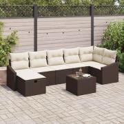 vidaXL Trädgårdsoffset med kudde 8 pcs Brun Poly rattan