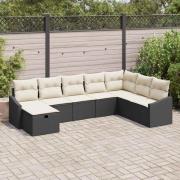 vidaXL Trädgårdsoffset med kudde 8 pcs Svart Poly rattan
