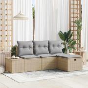 vidaXL Trädgårdsoffset med kudde 4 pcs Beige Poly rattan
