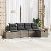 vidaXL Trädgårdsoffset med kudde 5 pcs Grå Poly rattan